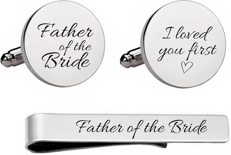 Vkooer Personalized Engraved Cuff Links Tie Clip Set Custom Engrave Phrase Wedding Cufflinks Jewelry Gift for Father Dad Of all the Walks We've taken This one is my Favorite - Image 1